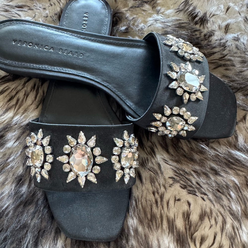 Veronica Beard Black Crystal Embellished Sandals
